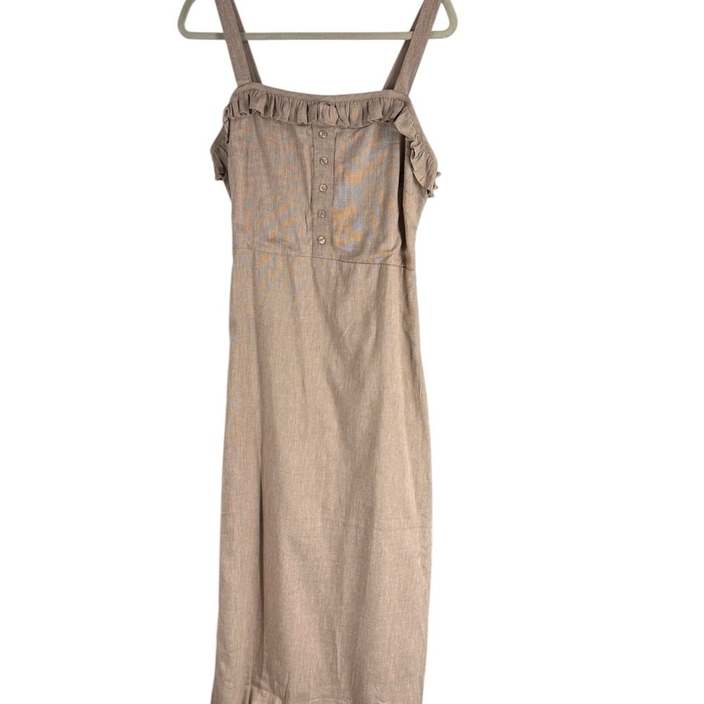 Able Kendra ruffle dress NWT L FLAX beige neutral